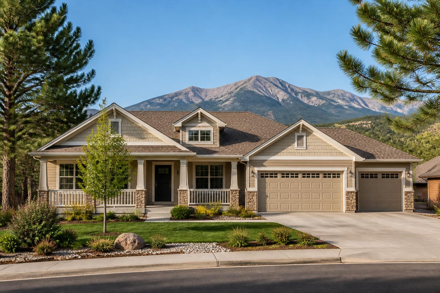 Single-family home in Colorado with mountain foothills behind it